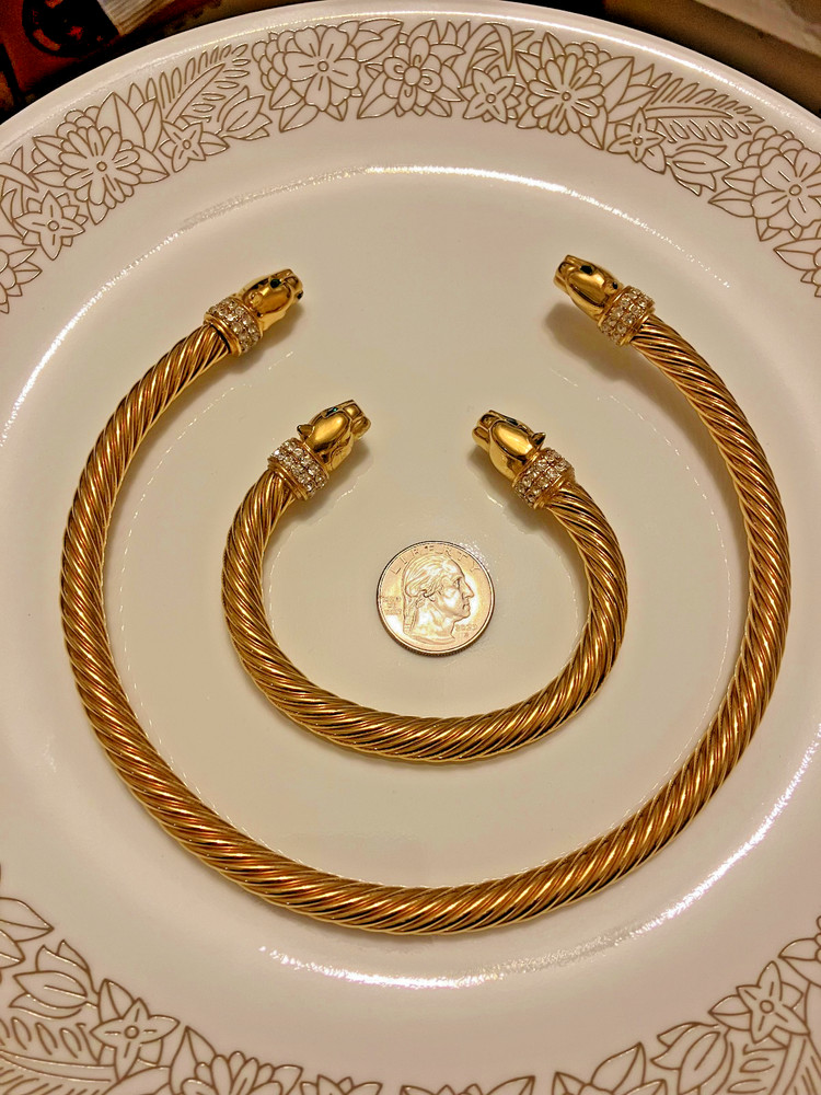 rare vintage Jackie Collins panther necklace and bracelet set.