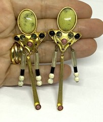 VTG Gale Rothstein Designs Inc Metal Semi Precious Stones Dangle Earrings 3.1/4”