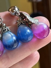 Vintage Napier Cumquat Blue Pink Dangle Drop Clip On Earrings Silver Tone Pat #