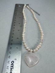 Freshwater Pearl Rose Quartz Heart Pendant Necklace Romantic Elegant