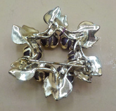 Vintage Lilac Purple Faux Pearl Bead Flower Pin silver tone Wreath Brooch