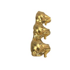Vintage Pin 3 Elephant Heads Gold Tone Trunks Up 2.5 x .5 inches Brooch