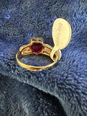 VTG Yellow Gold-Plated Clear CZ Cubic Zirconia & Red Stone Cocktail Size 10 Ring