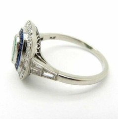 Art Deco Oval Emerald & Baguette Sapphire Lab Created Diamond 925 Silver Ring