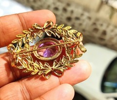 2.90Ct Oval Cut Lab Created Sapphire Art Deco Brooch Pin 14K Yellow Gold Plated