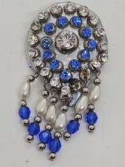 Vintage MCM Mid Century Blue Rhinestone Dangling Teardrop Brooch Pin & Pendant
