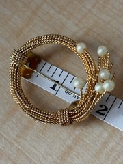 Vintage Brooch In Gold Tone / Faux Pearls/ Measures 1.75 In/ No Tarnish