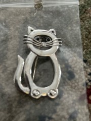 Silver Toned Cat Brooch