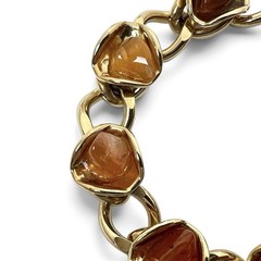 Chunky Natural Stone Bracelet Gold Tone Retro Chic Nuggets Earthy Orange Brown