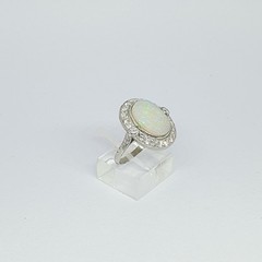 Vintage Platinum Rosette Ring With Opal and Diamonds – 950