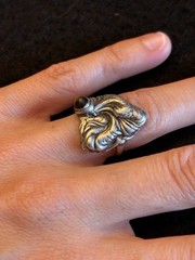 VINTAGE ARTISAN STERLING 925 GEN STONE LEAF MOTIF RING *6.6 gm*