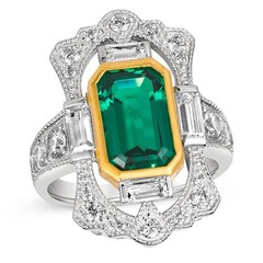 2.50CT White Green Emerald Cut CZ Art Deco Antique Style Wedding 925 Silver Ring