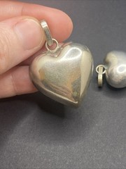Vintage Silver Metal Puffy Heart Angel Caller Bell Pendant Lot Of 2 Sizes