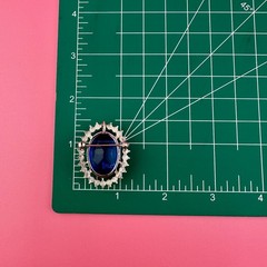 Vintage Crystal Brooch Pendant LG Blue Oval Faceted Stone Open Back Prong Set