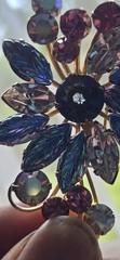 VTG DeLizza Elster Juliana Brooch Molded Givre Blue Glass Pink AB Flower Pin