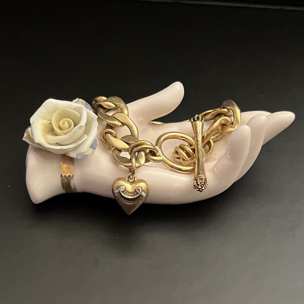 Vintage Juicy Couture Heart Charm Gold tone Link Bracelet 7″