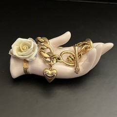 Vintage Juicy Couture Heart Charm Gold tone Link Bracelet 7″