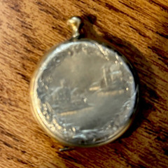 Vintage very old Round Photo Locket Pendant Gold Tone Hinged with two old photos
