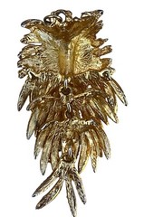 Vintage Owl Pendant Gold Tone Articulated Amber Style Eyes 3.25″ No Chain Indie