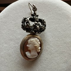 ARTISAN HANDCRAFTED CAMEO AND CROWN PIERCED VICTORIAN STYLE EARRINGS