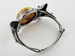 Vintage Sterling Silver Polish Baltic Amber Flower Setting Bangle Bracelet 7 In