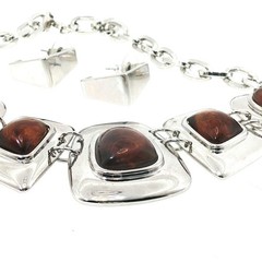 Vintage Amber Cabochon Jewelry Set — Kiam Family Necklace & Earrings