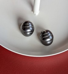Vintage Gun Metal Grey Black Dome Cushion Button Larva Quilted Clip Earrings