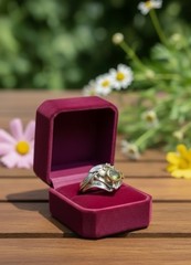 Vintage Art Nouveau Style Peridot Sterling Silver and 14K YG Vermeil Ring Size 8