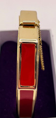 Lot of 2 Vintage Octagon Red and Black Enamel Bangle Bracelets Gold Tone