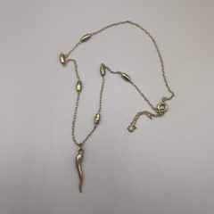 Vintage Station Necklace, Oval Silver-tone Balls Chain, Italian Horn Charm