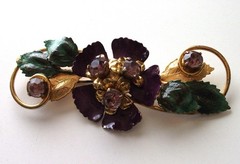 Lg.Sterling silver,Gold tone,enamel,vintage brooch,flower,purple,crystals,