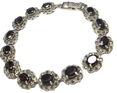 Vintage 925 Garnet & Marcasite Bracelet ~ 5mm x 6.5mm Garnets ~ 8″ long ~ Wt. 23
