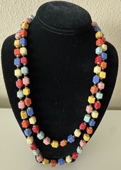 Vintage RARE Collectors Square Glass Bead Hand Strung 50” Necklace