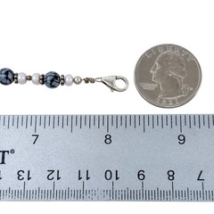 Vintage Sterling Silver 925 Snowflake Obsidian Pearl Beaded Bracelet 7.5″-8.25″