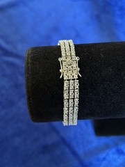 Vintage Sterling Silver Triple Strand Diamond Tennis Bracelet Size 6.75 Nice One