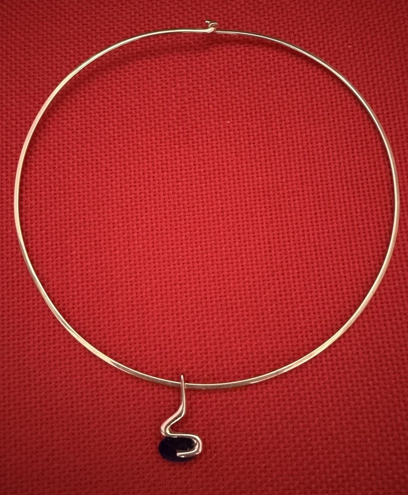 Mexico 925 Silver Choker Necklace 17.5” Lapis Lazuli 925 Silver Pendant 14.5 Gr