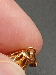 vintage 14K yellow gold ornate bell cage or cap cultured pearl pendant