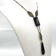Antique 1920s Art Deco Black Filigree Drop Necklace-Elegant Flapper Lavalier