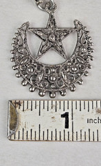 Silvertone Crescent Moon & Star Pendant Necklace Excellent Condition
