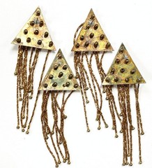 4 PIECES VINTAGE BRASS TRIANGLE MULTICHAIN BALL TASSEL 3″ DANGLE EARRINGS D605