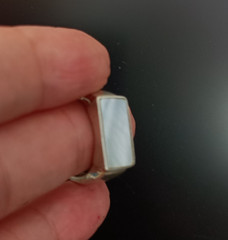 Sterling Silver Signet Ring Mother Of Pearl Modernist Minimalist Clean Design
