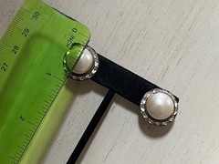 Vintage Pearl Clear Crystal Round Stud Button Cabochon Clip On Earrings 3/4”