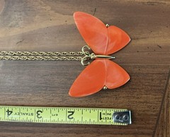 Vintage Trifari Butterfly Necklace Orange Acrylic Smaller Gold Tone