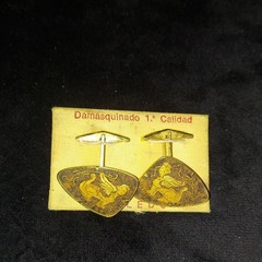 Damascene 24k Gold Triangle Cufflinks Bullet Back Vintage Art Toledo Spain