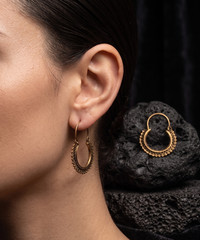 Vintage Gold Tone Tribal Hoop Earrings | Boho Ethnic Filigree Design