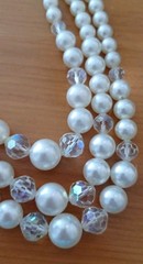 Vintage 3 Strand Necklace Faux Pearls Crystals Marked LAGUNA