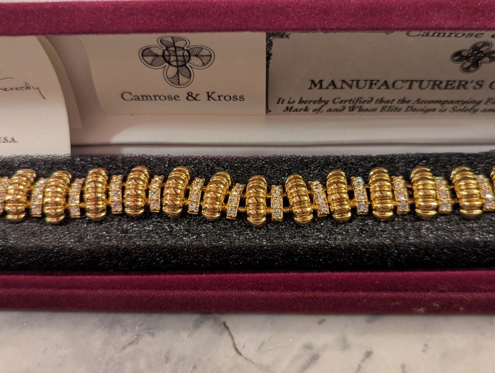 Vintage Camrose & Kross Jacqueline Kennedy JBK Ribbed Link Bracelet Box COA