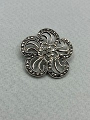 Vintage Marcasite Style Silver Tone Floral Scroll Brooch