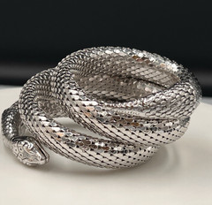 Vtg Whiting & Davis Mesh Snake Bracelet, Triple Coil