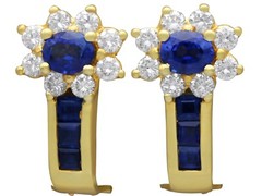 Vintage 1.50Ct Sapphire and 0.68Ct Diamond, 18k Yellow Gold Earrings Circa 1980